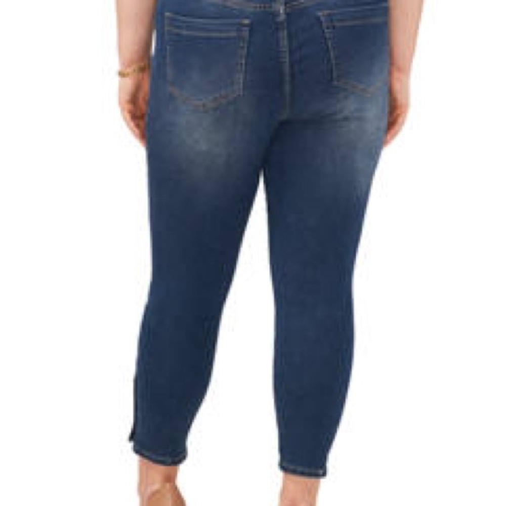 CeCe Plus Size High-Rise Indigo Denim Pearl Button Hem Skinny Jeans 24W - Picture 7 of 7